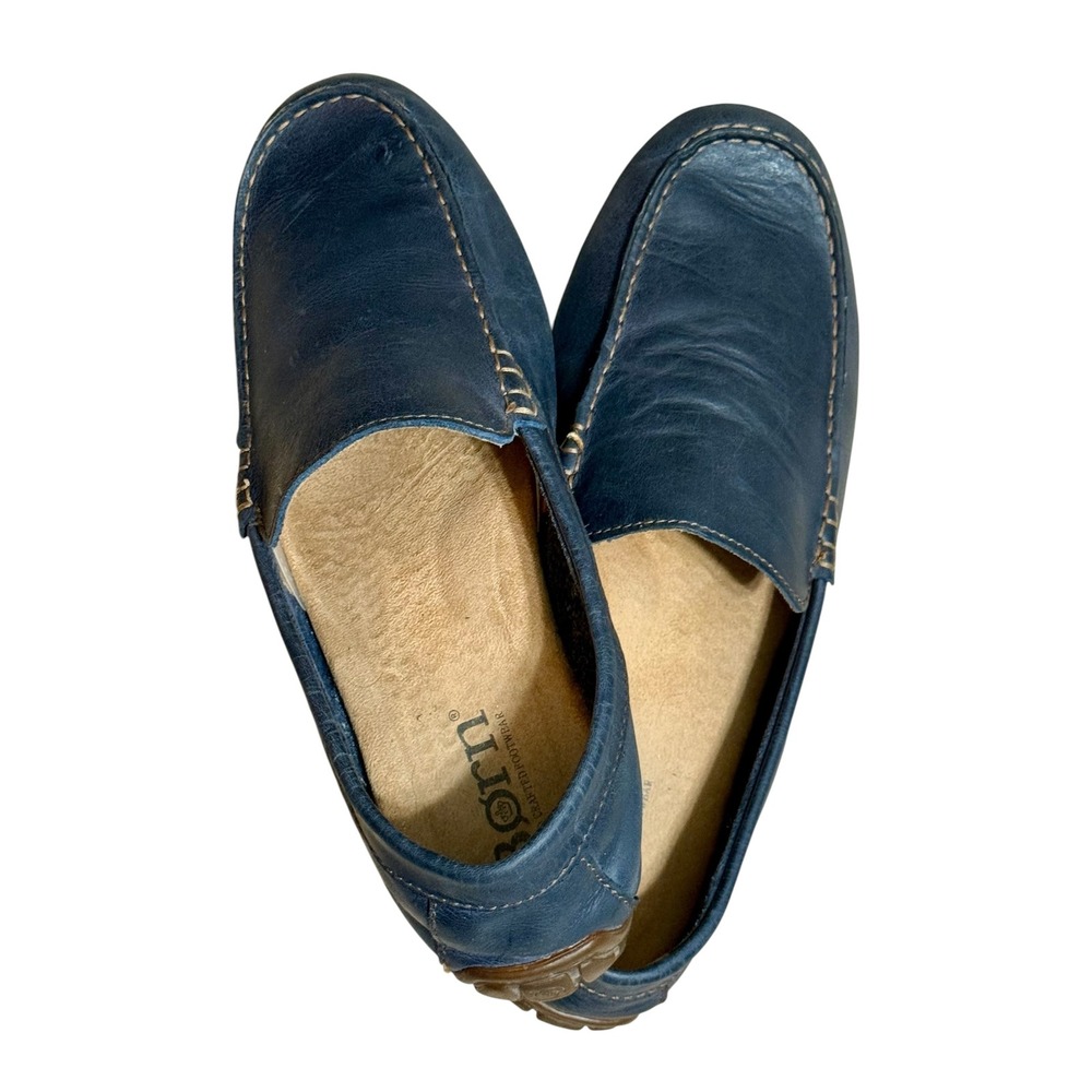 Born Mens Size 10 Navy Blue Soft Leather Driving Loafers Moc Toe Slip On Shoes‎